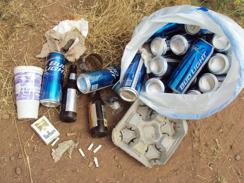 Not Again! Trash collected (& recycled) from the approach to Texas Canyon.