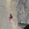 Melissa Buehler on the crux 4th pitch.  Andy Selters Photo.