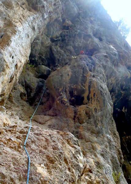 Right before traversing left on to the real climbing in of Alabalik. Geyikbayiri-Turkey.