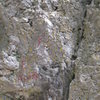 Here you can see the name of the route, painted in red on the rock. This is pretty typical in the Frankenjura.