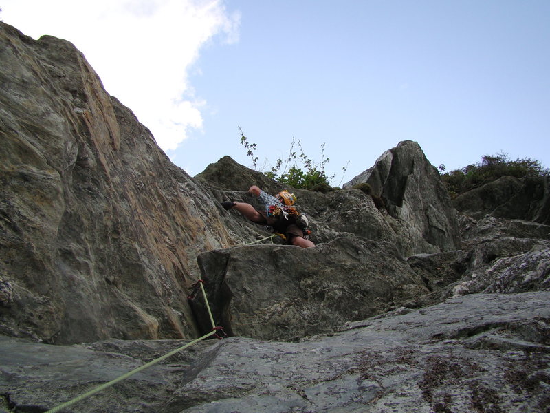 pulling the roof/ledge directly after the start of p2. FUN move, airy and exciting. easier than it looks.