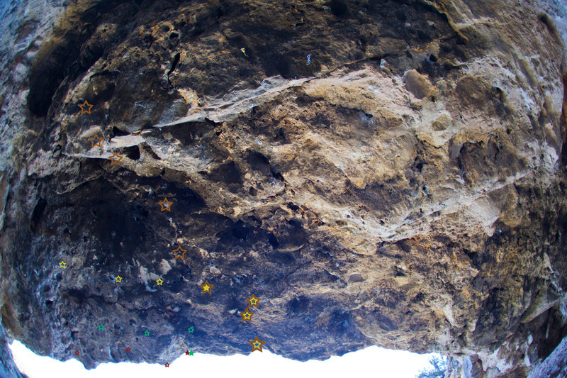 After reading the general description of Crystal Cave, I decided to attempt and clear up the routes. This is a fisheye lens and a partial work. If anybody else who knows the routes would like to help it would be appreciated. I only know(i think) the routes I've already added to the photo. If these are incorrect please let me know.
