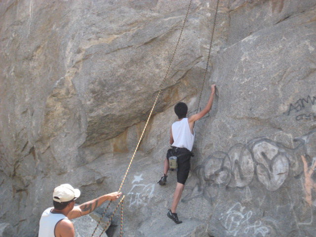 My sister's boyfriend going up Mantle Marathon, his first 5.10a outdoors.