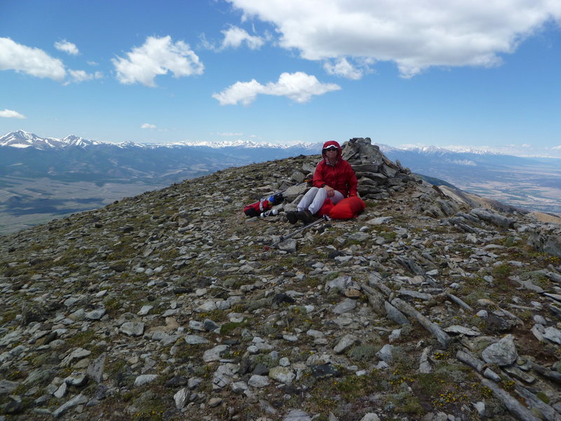 Jack Eggleston on the summit of Hunts Peak. Looking towards the Collegiate Peaks..