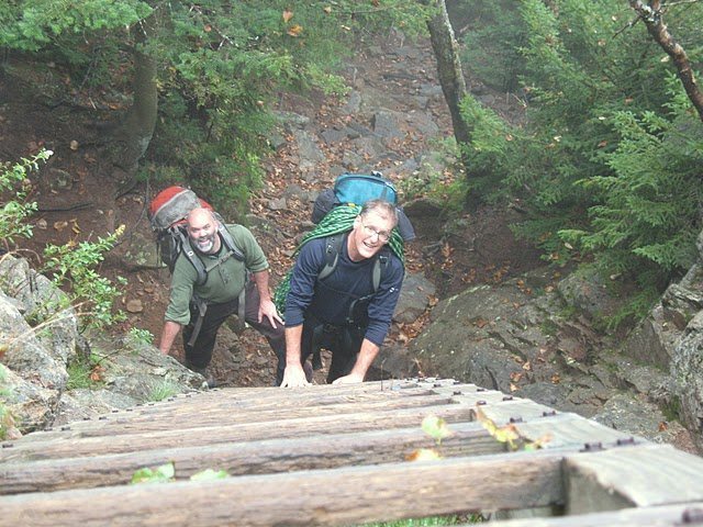 Jeff & Bruce having fun getting to the climbing at Crane Mountain.