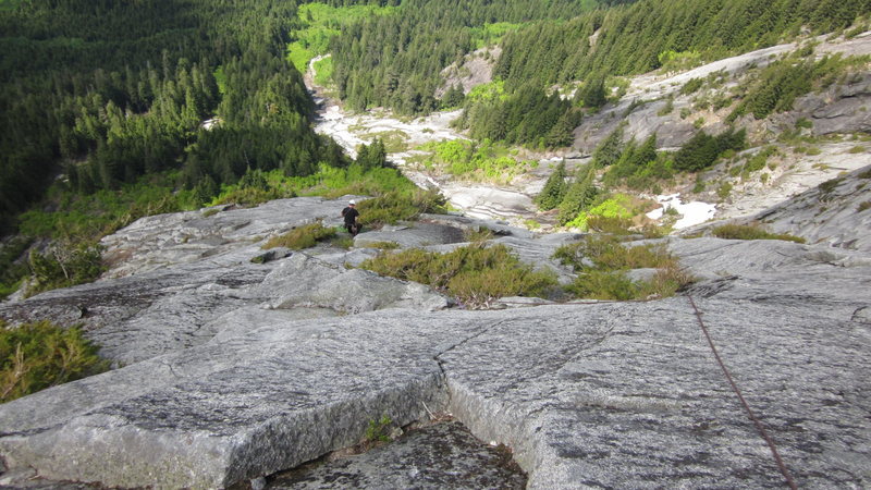 Looking down at the first pitch of the three summit pitches. Blueberry Terrace is off to the left.