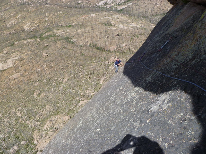 Coming up the sweet finger crack on pitch three.