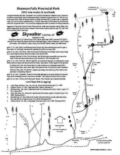 Topo for Skywalker and variations, courtesy of Jeremy Frimer. Printable topo & more: http://www.jeremyfrimer.com/Climbing_Routes.html