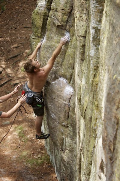 If you're shorter this deadpoint move could be tough. Zach Borland sticks it. July 2011