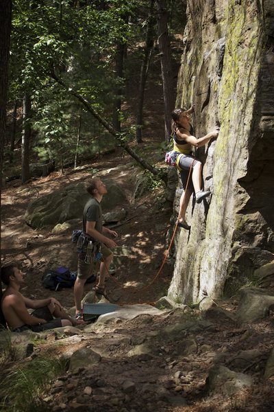 Melissa G. moves through the low crux of Tower Route.