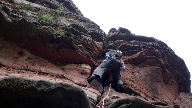 Climber approaching the crux of Kirschnerweg.