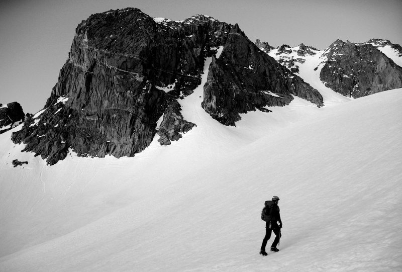 On the Palisade Glacier, E face of T-Bolt looming above