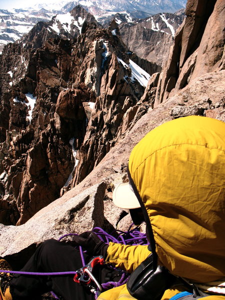 Self-portrait near the summit of N. Pal; T-Bolt, Agassiz visible in background