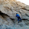 Entering lower crux sequence of Leviathan (5.11d).