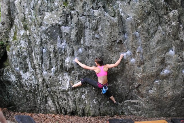 Hannah having fun on the traverse