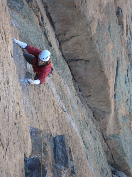 Bruce on the 5th pitch face traverse.