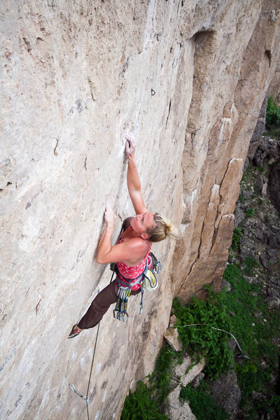Josie cruising through the crux bulge