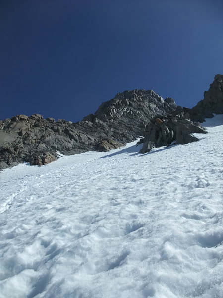 looking up the L-shaped couloir