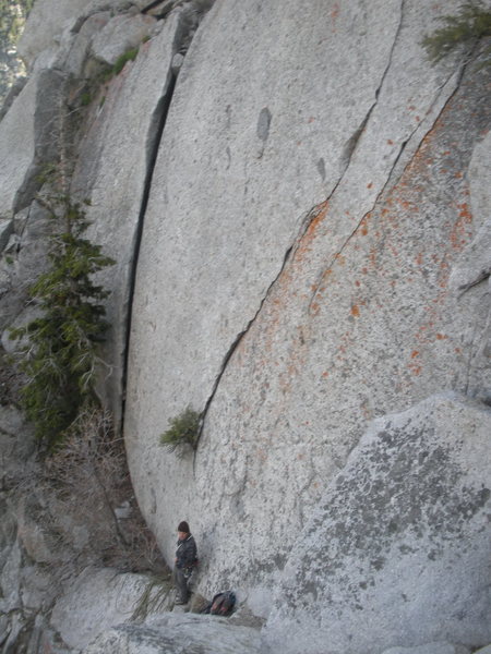 Sean at the base of the skinny Keelhaul with the obvious man-eater of Stradler beyond.