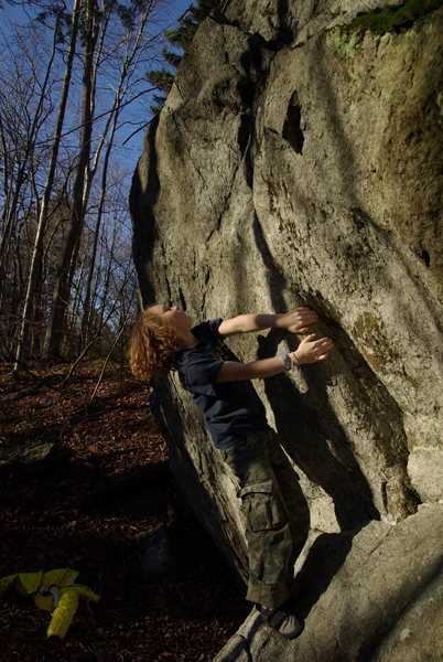 Invisible boulder front side. Crazy Mazie is about 30 feet to the right of the picture around the corner
