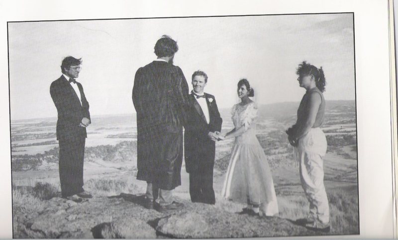 Iowa Mountaineer members getting married atop Devils Tower on an outing led by Jim Ebert. The club also held the record for most climbers atop the Tower in one day.