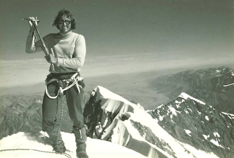 The most recognizable and best known picture of Jim Ebert, atop Mt. Cook after the first grand traverse.