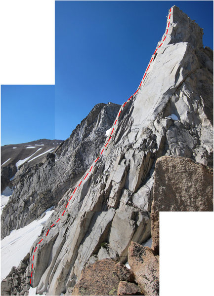 The regular route as viewed form the approach. The red line closely follows the route.