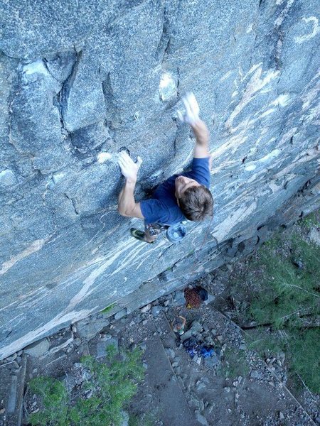 Nick Stayner near the crux. Ryan Minton photo.