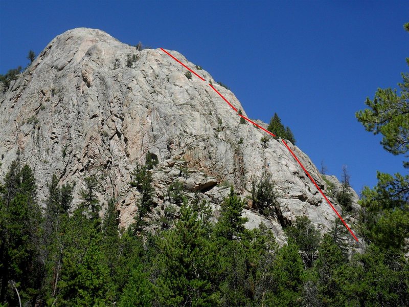 The Nose route follows the red line, as seen from the west parking.