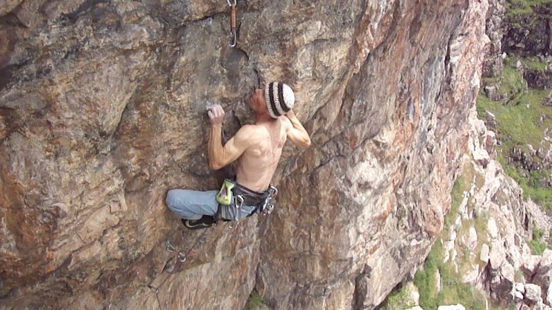 Fine sweep of gently overhanging rock, with an interesting mix of moves...