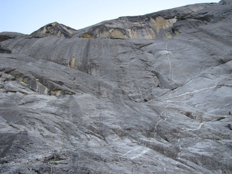 The last rap to the base of the west face of Moro Rock. <br>
<br>
(This is the second rappel off of Condor Watch Ledge.)