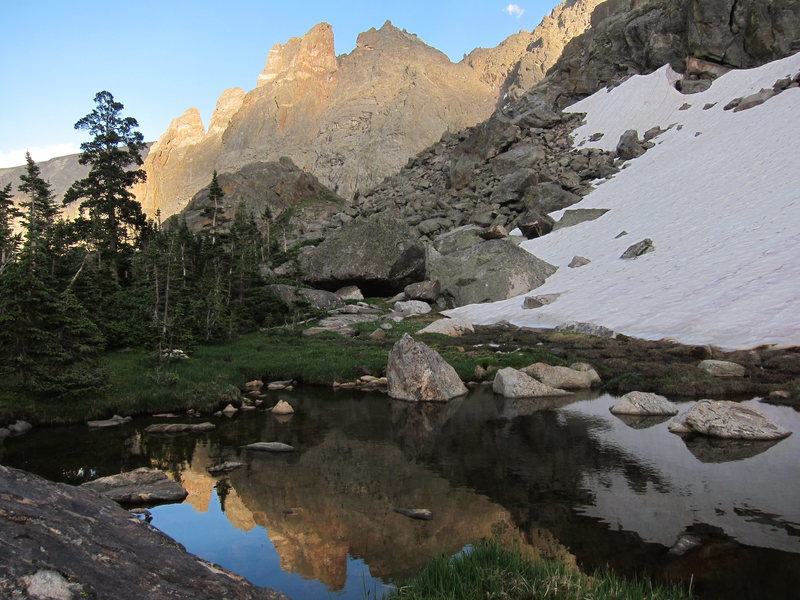 Hayden Spires as seen from an unnamed lake west of Hayden Lake.