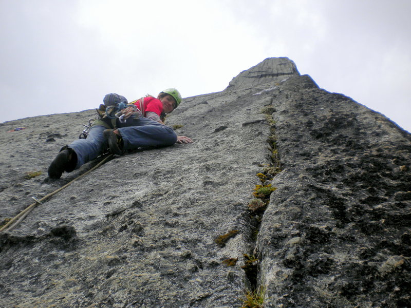 Headed up off "the edge" belay.  P12.  Headwall of Lotus Flower Tower!