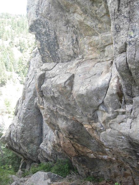 The crux cave on Brenda from Kansas (13b). Start low on the chalked-up rail.