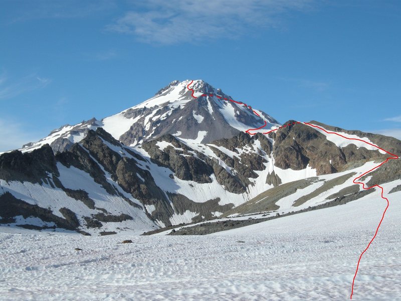 Approximate line of ascent. Photo taken after crossing ridge line, North of Foam Creek Trail.