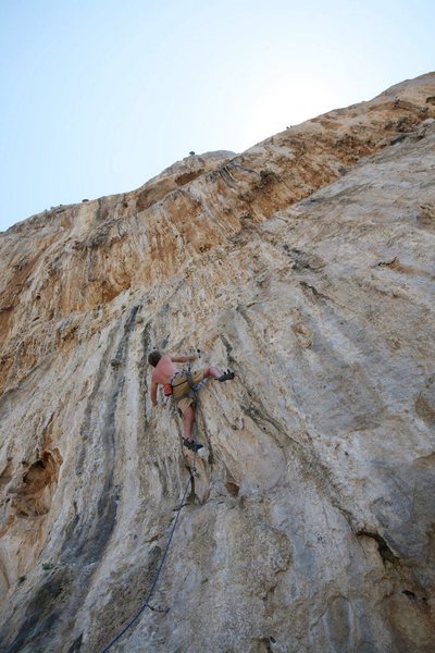 Heading up some side pulls on Panselinos.