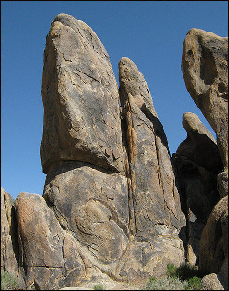 A tower with two bolted routes at the Ghosts col-du-sac.<br>
Photo by Blitzo.