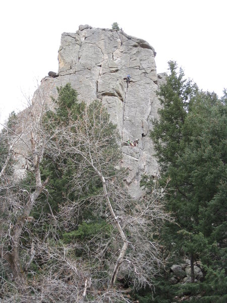 Empor<br>
Rick (R Klass) and I are at the second belay point. Above us you can see the leader for the party ahead starting the third pitch. Thank you Shelly for this picture.