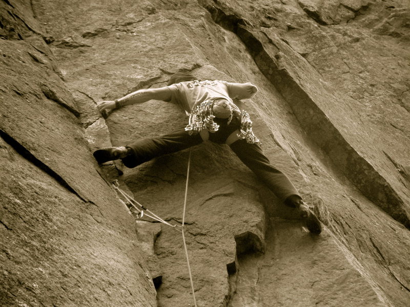 Stretching into the crux.