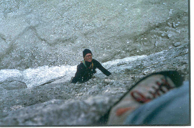 Jim Ghiselli following the second pitch of the Messner, photo James Crump, 1984