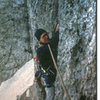 Jim Ghiselli following the second pitch of the Messner, photo James Crump, 1984