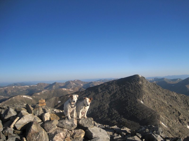 Dawn on the summit of Grays with Torrey's Peak in the background. 9/3/11