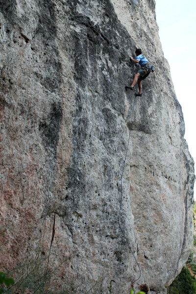Stayner nearing the top of the difficulties on Train Wreck. P. Lawrence photo.