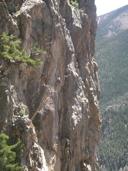 Richard inspecting the upper headwall of Manalive.