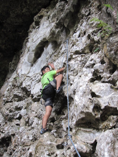 Wey's first climb. Fairy Caves (5.4) He's of the dwindling Bidayu tribal group. Sarawak, Malaysia