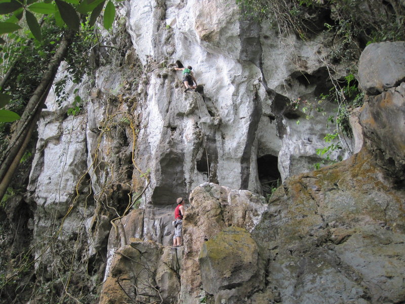 Spectacular new spot in Borneo, The Zoo Wall. This is 2nd ascent of The Incredible Roof' (6c). Sarawak, Malaysia (May 2011)