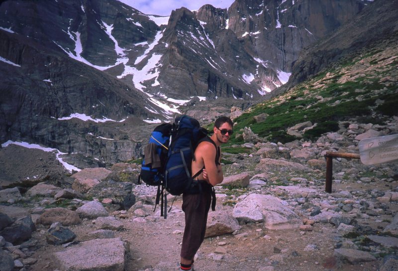 What to do when your pack is too small for all your stuff... Tony B approaches The Diamond in 1996.  Photo by Mark S.