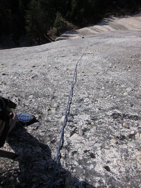 Looking down the first pitch of Erret Out. Fun, knobby climbing!