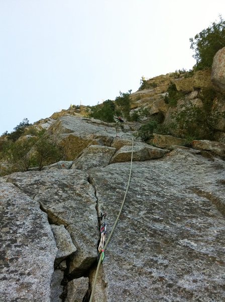 Pitch 4. Fun (dirty) 5.6 cruiser crack all the way to the belay.