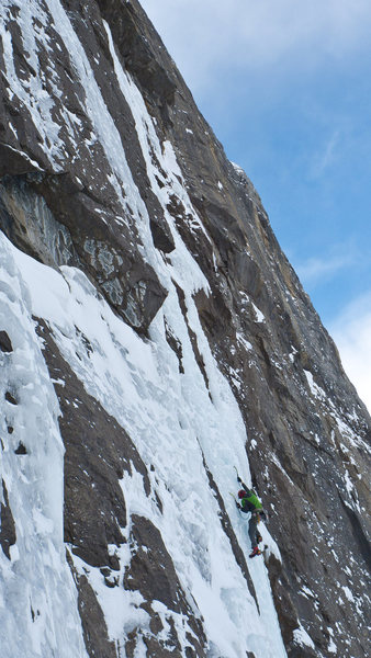 A beautiful climb in incredible fat WI5/M3ish condition of 2010/2011 season.